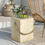 SUNBURY Outdoor Side Table, Concrete Side Table for Patio, 18" H Small End Table w Hemp Rope - Photo 1
