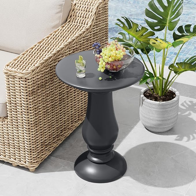 UPHA 2-Piece Outdoor Patio Round Side Table,Concrete Accent End for Outside Yard, Deck, Living Room, Bedroom, Grey - Photo 2