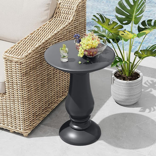 UPHA 2-Piece Outdoor Patio Round Side Table,Concrete Accent End for Outside Yard, Deck, Living Room, Bedroom, Grey