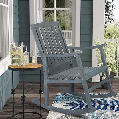 Eyely KCR102B Winnie Classic Slat-Back 300-Lbs Support Acacia Wood Patio Outdoor Rocking Chair for Garden, Lawn, Backyard, Pool, Deck, Beach, Firepit, Gray