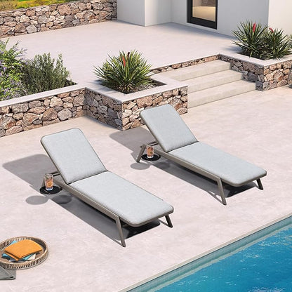 PURPLE LEAF Outdoor Chaise Lounge Chair Set of 2 with Cushion Aluminum Pool Side Sun Lounges Adjustable Reclining Patio Grey