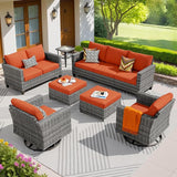 ovios Patio Furniture Set, 7 Pieces Outdoor Wicker Sofa Couch with Swivel Rocking Chairs Loveseat Comfy Cushions Rattan - Photo 1