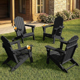 Adirondack Chairs Set of 4, Foldable Adirondack Chairs with 2 Cup Holder, Wood Texture HDPE Fire Pit Chairs - Photo 1