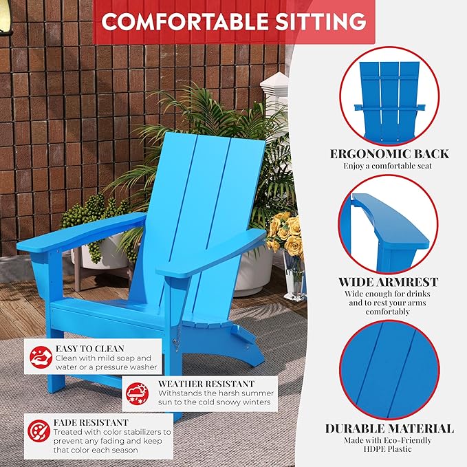 Costaelm Folding Adirondack Chairs, Outdoor Patio Adjustable Lawn Chairs - Photo 4
