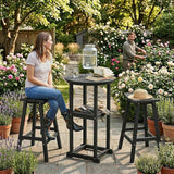 Ciokea 3 Pcs Space-Saving Round Bistro Set, High-Top Outdoor Bar Set with Storage Shelf & 2 Saddle Stools - Photo 7