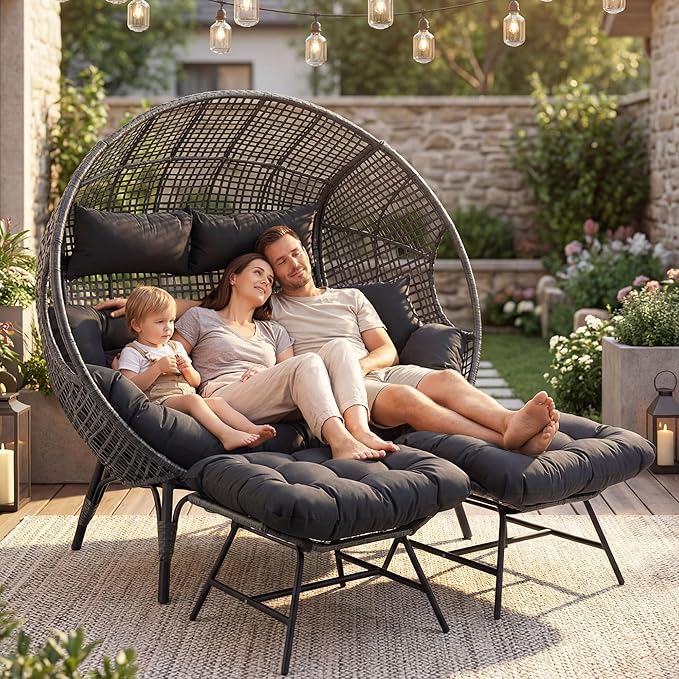 NICESOUL Indoor Outdoor Double Egg Chair with Footrest Padded Cushion - Photo 2