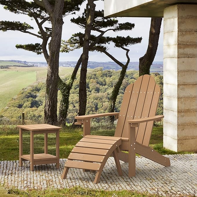 LUE BONA HDPS Adirondack Chairs, 1 Chair, Long-Lasting All-Season Outdoor Patio, Hidden Cup Holder, 350 LBS, Brown - Photo 7