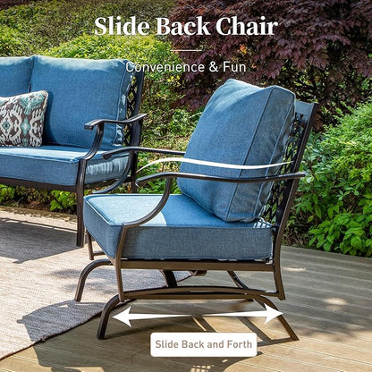 Metal Outdoor Rocker Patio Chairs Set of 2 with 5.75" Extra Thick Cushion, 2 Piece High Back Rocker Patio Chair All Weather Outdoor Furniture Seating for Deck Balcony Porch, Denim Blue