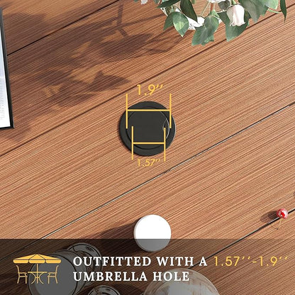 VICLLAX 50" Outdoor Round Patio Table with Umbrella Hole, All Weather Metal Round Outdoor Dining Table for Lawn Garden, 6-8 Person Table, Walnut Wood Grain