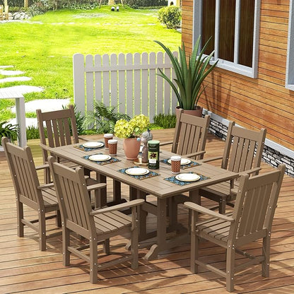 WestinTrends Malibu Classic Outdoor Dining Chairs with Arms, All Weather Poly Lumber Adirondack Patio Chairs Restaurant Bistro Chairs Support 350 LBS, Arched Backrest and Curved Seat, Weathered Wood