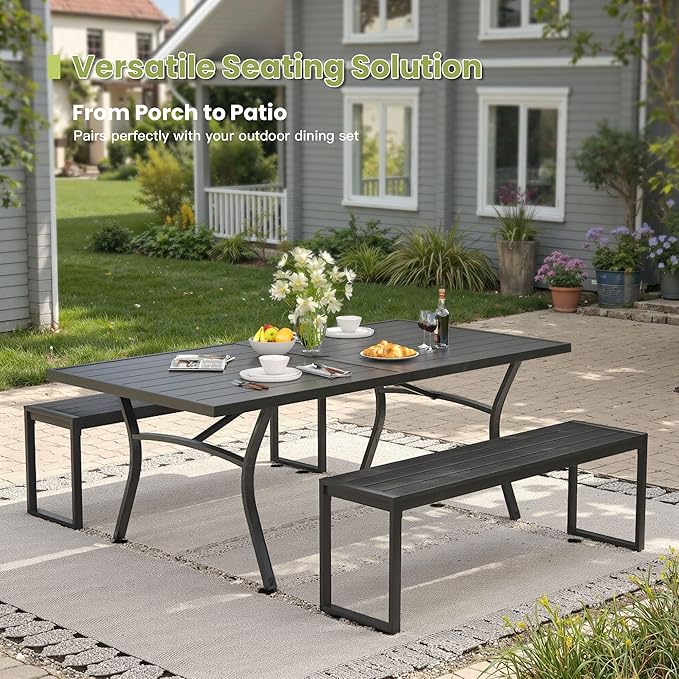 53" Outdoor Bench, Patio Backless Garden Bench with Metal Frame for Porch, Entryway, Lawn, Backyard, Black