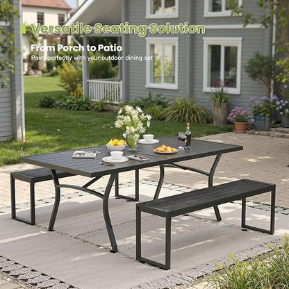 53" Outdoor Bench, 2 Pieces Patio Backless Garden Bench with Metal Frame & Faux Wood Seat for Porch, Entryway, Lawn, Backyard, Black