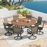 Patio Dining Table for 8-10, Round Metal Outdoor Table with Storage Shelf, 1.57" Umbrella Hole - Photo 2