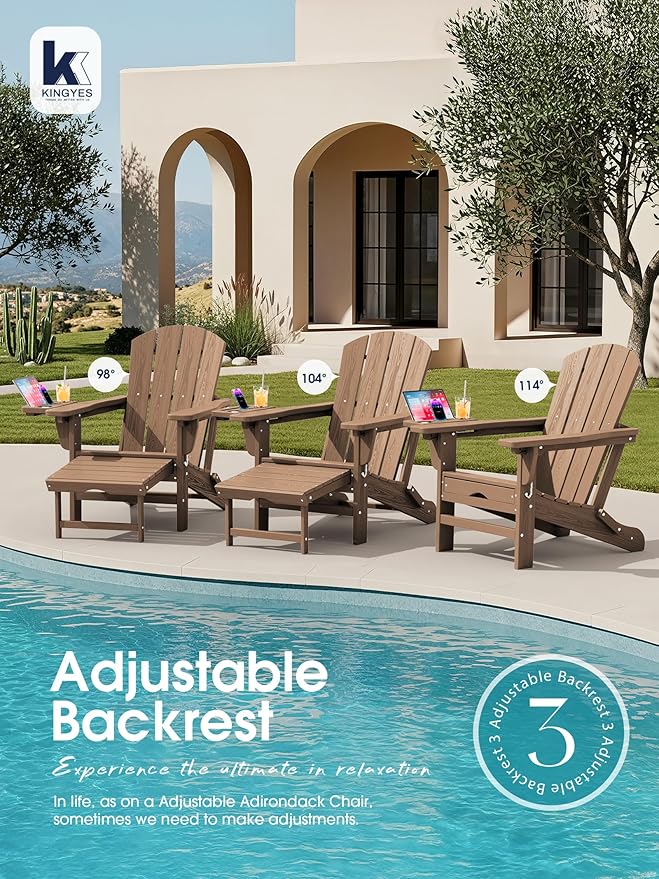 KINGYES Adjustable Folding Adirondack Chair with Footrest & 4-in-1 Multi-Functional Armrest Organizer Set of 2 - Photo 5