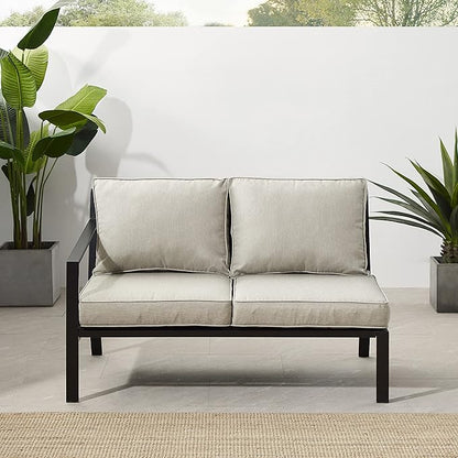Crosley Furniture Clark Outdoor Sectional Left Side Loveseat, 2-Person Patio Couch for Deck, Backyard, Matte Black with Taupe Cushions