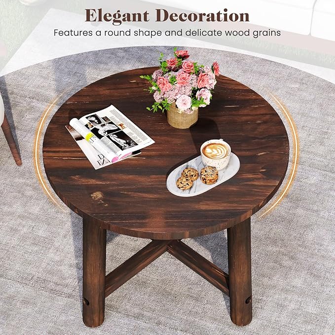 Tangkula Outdoor Side Table, Patio End Table with Solid Wood Structure, Small Round Coffee Table for Garden, Deck, Poolside & Indoors (1, Brown)