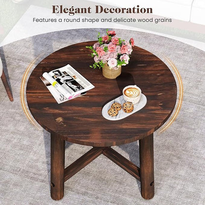 Tangkula Outdoor Side Table, Patio End Table with Solid Wood Structure, Small Round Coffee Table for Garden, Deck, Poolside & Indoors (2, Brown)