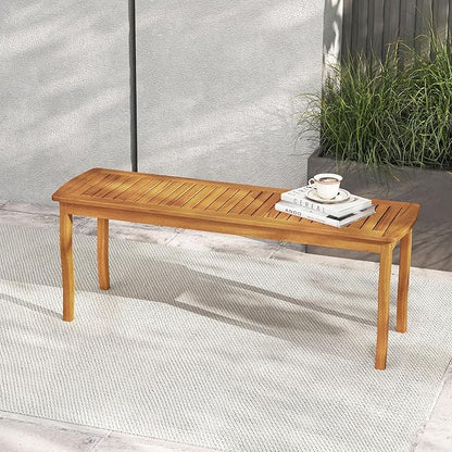 Tangkula Acacia Wood Outdoor Bench, 47" 2-Person Patio Dining Bench with Slatted Seat, Backless Wooden Entryway Bench, Farmhouse Indoor Outdoor Bench for Garden, Poolside, Deck & Park (2,Natural)