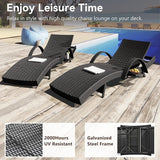 80'' Outdoor Wicker Chaise Lounge Chairs Set of 8, Patio Rattan Reclining Chair with Pull-Out Side Table - Photo 6