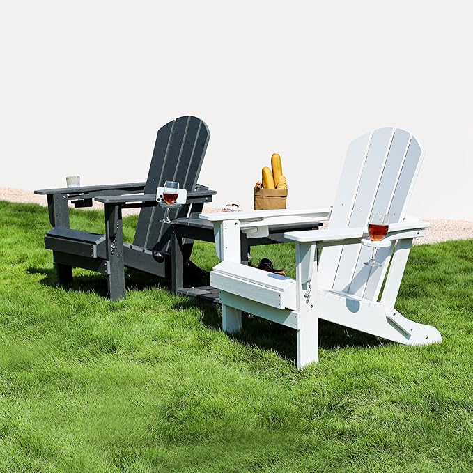 SERWALL Adirondack Chair with Cup Holders - Composite Adirondack Chairs HDPE Outdoor Chairs All Weather Use- White - Photo 9