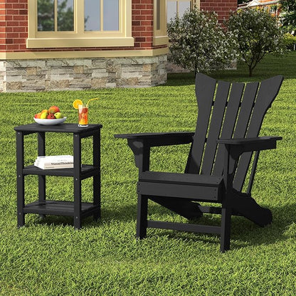 3 Tier Outdoor Side Table Adirondack Side Table HDPE End Table Patio Side Table Rectangle Tables for Outdoor Backyard Garden Balcony (Retro, Black)
