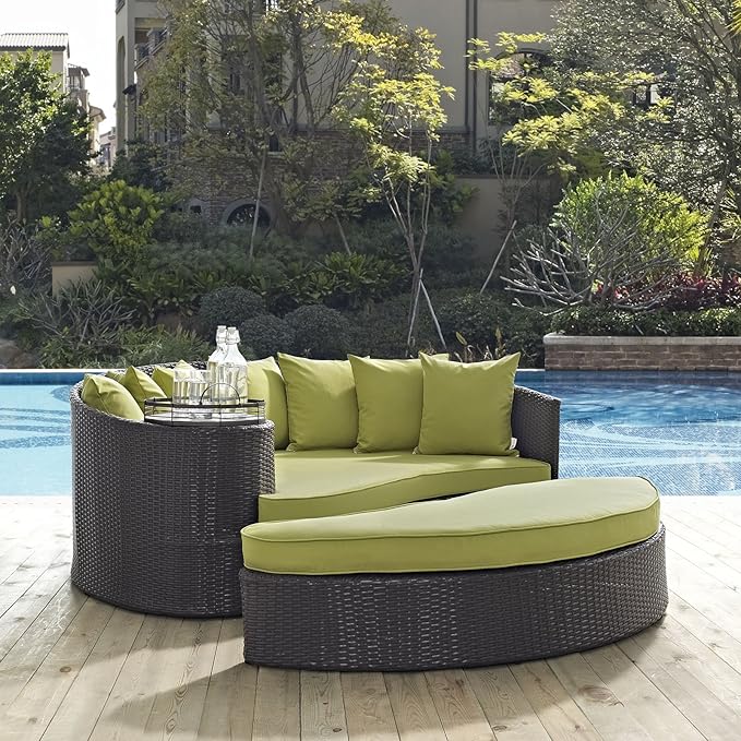 Modway Convene Wicker Rattan Outdoor Patio Poolside Sectional Sofa Daybed with Cushions in Espresso Peridot