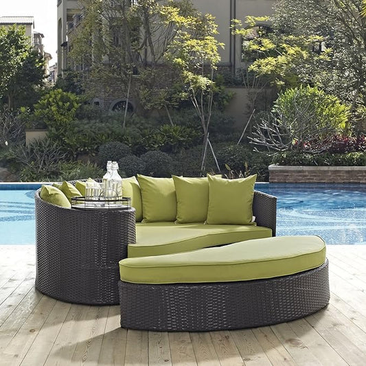 Modway Convene Wicker Rattan Outdoor Patio Poolside Sectional Sofa Daybed with Cushions in Espresso Peridot