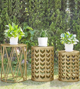 Nesting Side Table Set of 3 Decorative Round Garden Stools for Indoor Outdoor Heavy Duty Metal Frame Side Table - Photo 8