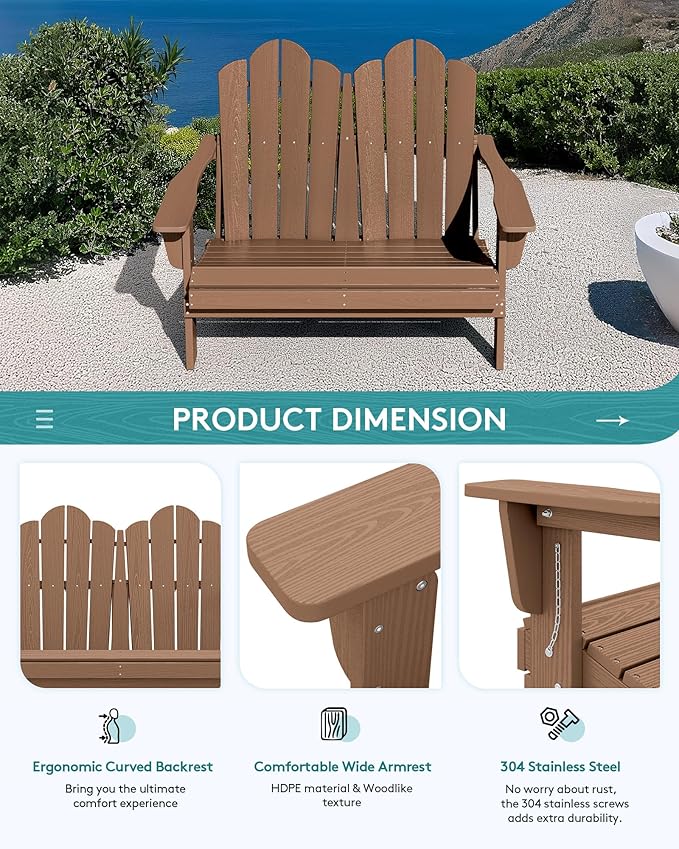 SERWALL 3 Pieces Patio Adirondack Bench Set - Photo 6