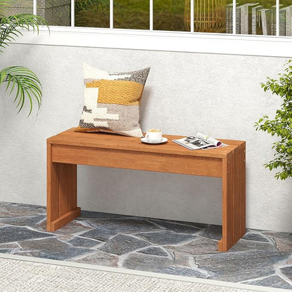 Tangkula Wood Outdoor Garden Bench, 2-Person Patio Backless Bench with Solid Wooden Frame, Wooden Plant Stand with 440 LBS Weight Capacity, Outside Bench for Backyard, Porch, Entryway, Park