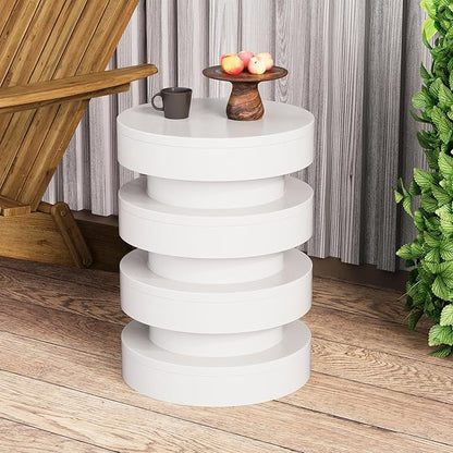 Christopher Knight Home Jeru Lightweight Concrete Round Coffee Table, Indoor and Outdoor Side Table for Living Room, MGO Small Side Table, 3-Tier Design, No Assembly Needed, White