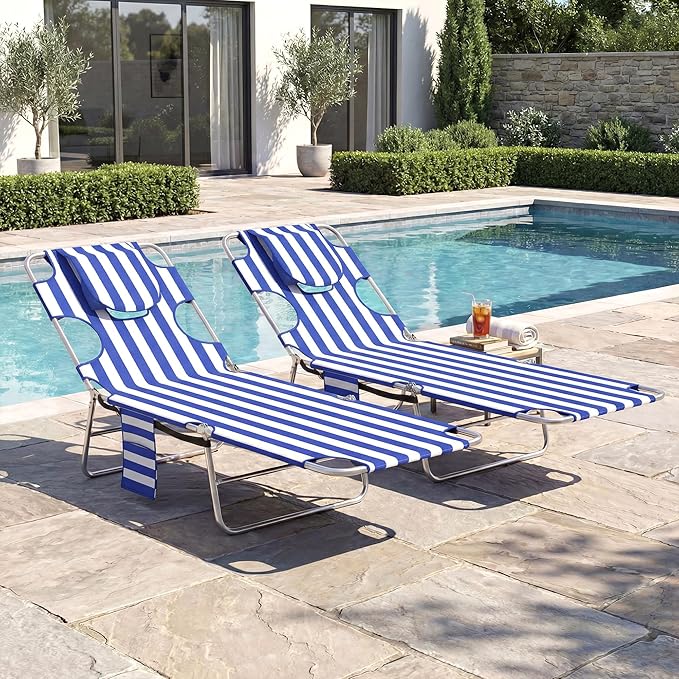 Outsunny Chaise Lounge Chair Outdoor Set of 2 with Face Arm Hole - Photo 8
