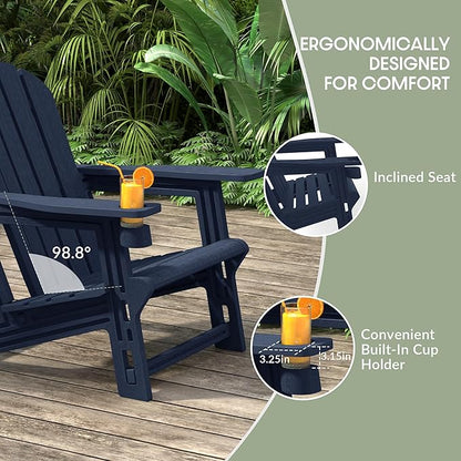 WestinTrends Tool-Free Assembly Outdoor Patio HDPE Plastic Adirondack Chair with Cup Holder, Navy Blue