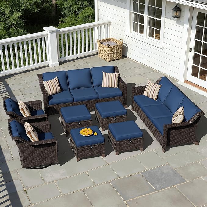 8 Pieces Patio Conversation Furniture Set - 2 Sofas, 4 Ottomans, 2 Swivel Chairs, 1 Side Table - Photo 7