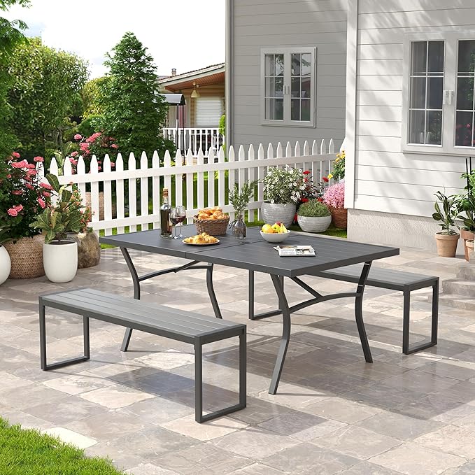 Outdoor Patio Backless Bench Set of 2, 53.2" All-Weather Long Metal Garden Bench Seat for Backyard, Porch,Lawn, Grey
