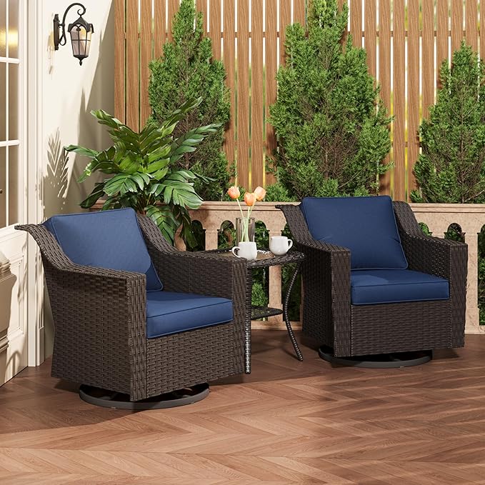 3 Pieces Patio Conversation Furniture Set - 2 Swivel Chairs, 1 Side Table - Photo 1