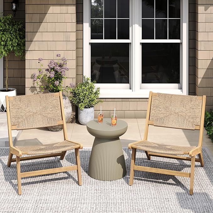 GDFStudio Acacia Wood Outdoor Lounge Chairs Set of 2, Weather-Resistant Natural PE Wicker - Photo 3