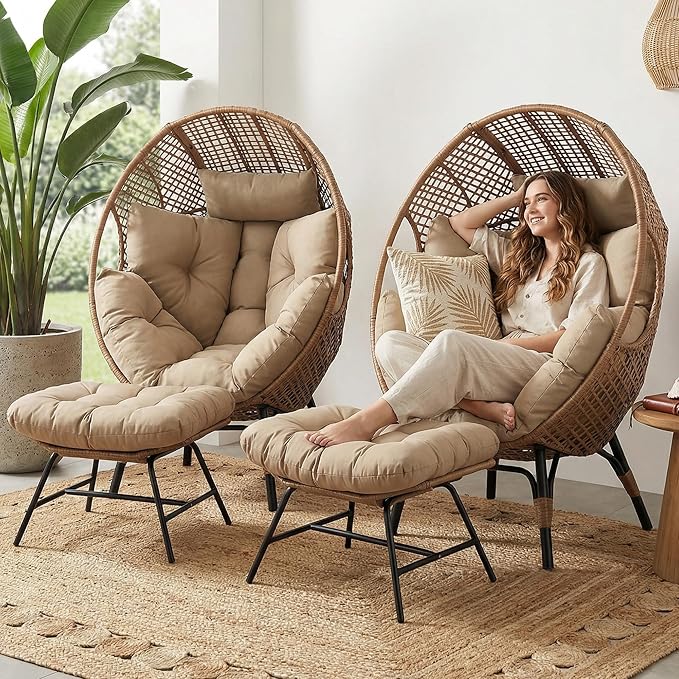 NICESOUL® 2 Person Wicker Stationary Egg Chair Indoor Outdoor - Photo 3