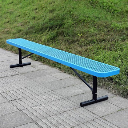 8 Ft Metal Park Benches for Outside, Outdoor Backless Bench with Thermoplastic Coating, Portable Frame, Commercial Expanded Metal Mesh Bench for Shopping Mall, Store, Park, Patio, Deck, Blue