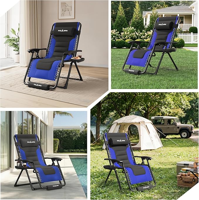 Amopatio Zero Gravity Reclining Patio Chair,XL Foldable Lounge Chair with Removable Cup Holder/Headrest/Footrest,500LBS Capacity, Portable for Outdoor Patio Pool Backyard