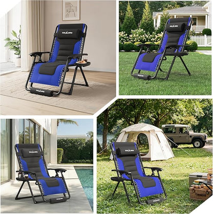 Amopatio Zero Gravity Reclining Patio Chair,XL Foldable Lounge Chair with Removable Cup Holder/Headrest/Footrest,500LBS Capacity, Portable for Outdoor Patio Pool Backyard
