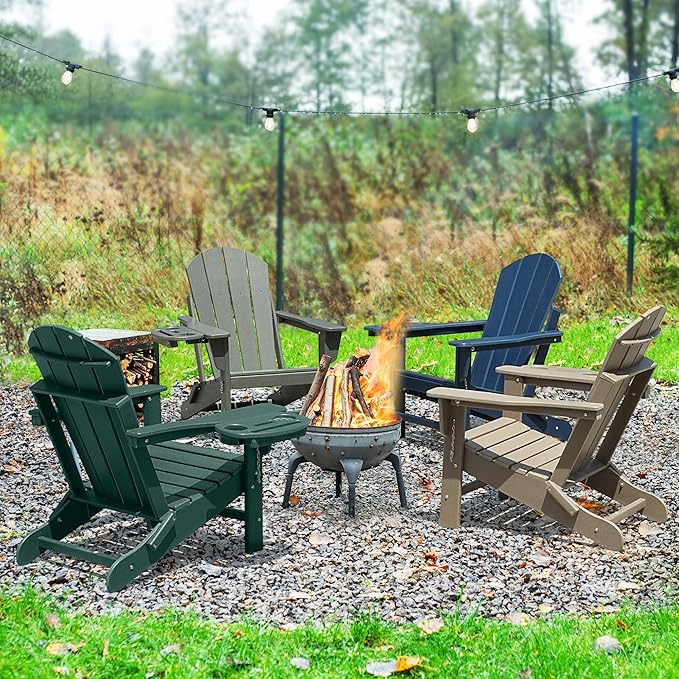Adirondack Chair Set of 2, HDPE Folding Adirondack Chair with Multifunctional Cup Holder - Photo 8