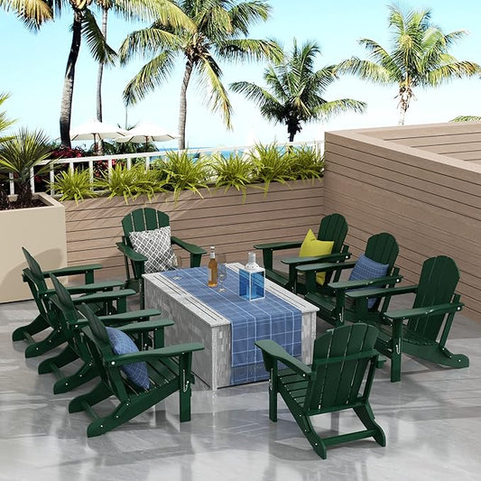 WO WESTIN OUTDOOR HDPE Laguna Outdoor Folding Poly Adirondack Chair (Set of 8),Dark Green