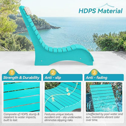 HDPS Pool Lounge Chairs, Use in Pools Lounge Chairs up to 10-Inches of Water, Chaise Chairs with Headrest, Lounge Chair Outdoor, Fade-Resistant Pool Lounger for Deck