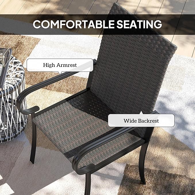 Outsunny Set of 4 Outdoor Wicker Dining Chairs, All-Weather Rattan Armchairs with Armrests, Steel Frame - Photo 5
