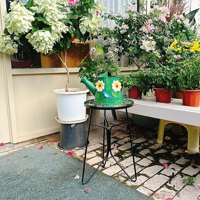 Mosaic Bird Outdoor Side Tea Table, Glass Plant Tables Indoor Decorative Metal Patio Table, Valentine's Day Outdoor Tables Unique Furniture - Weather-Resistant Patio Valentine's Day Decor