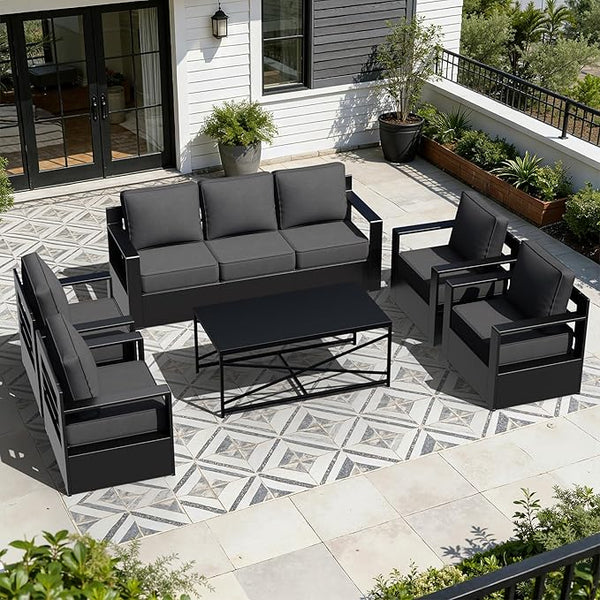Outdoor Aluminum Furniture Set, 6-Piece Patio Conversation Set, 4 Chairs 1 Sofa and 1 Table, All-Weather Metal Frame - Photo 1
