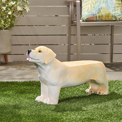 Outdoor Dog Bench 31.5" Labrador-Shaped Concrete Garden Bench for Patio & Yard Lightweight & Weather-Resistant, No Assembly Required, Light Brown