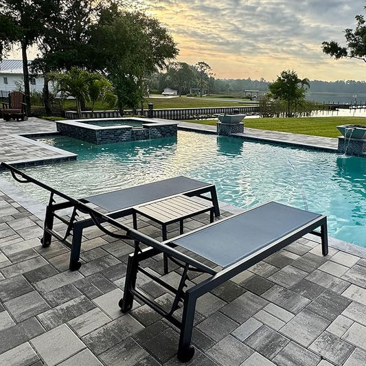 PURPLE LEAF 6-Piece Patio Chaise Lounge Outdoor Pool Lounge Chairs with Adjustable Backrest and Side Tables Aluminum Reclining Sunbathing Tanning Chair for Outside Poolside Yard Balcony, Indigo