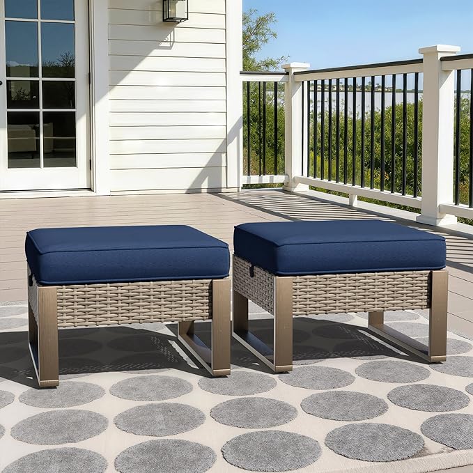 Patio Metal Wicker Ottoman Set of 2 - Photo 7